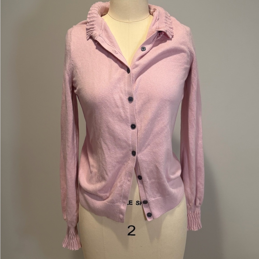 Boden Frederica Pointelle Pink Ruffled Cardigan